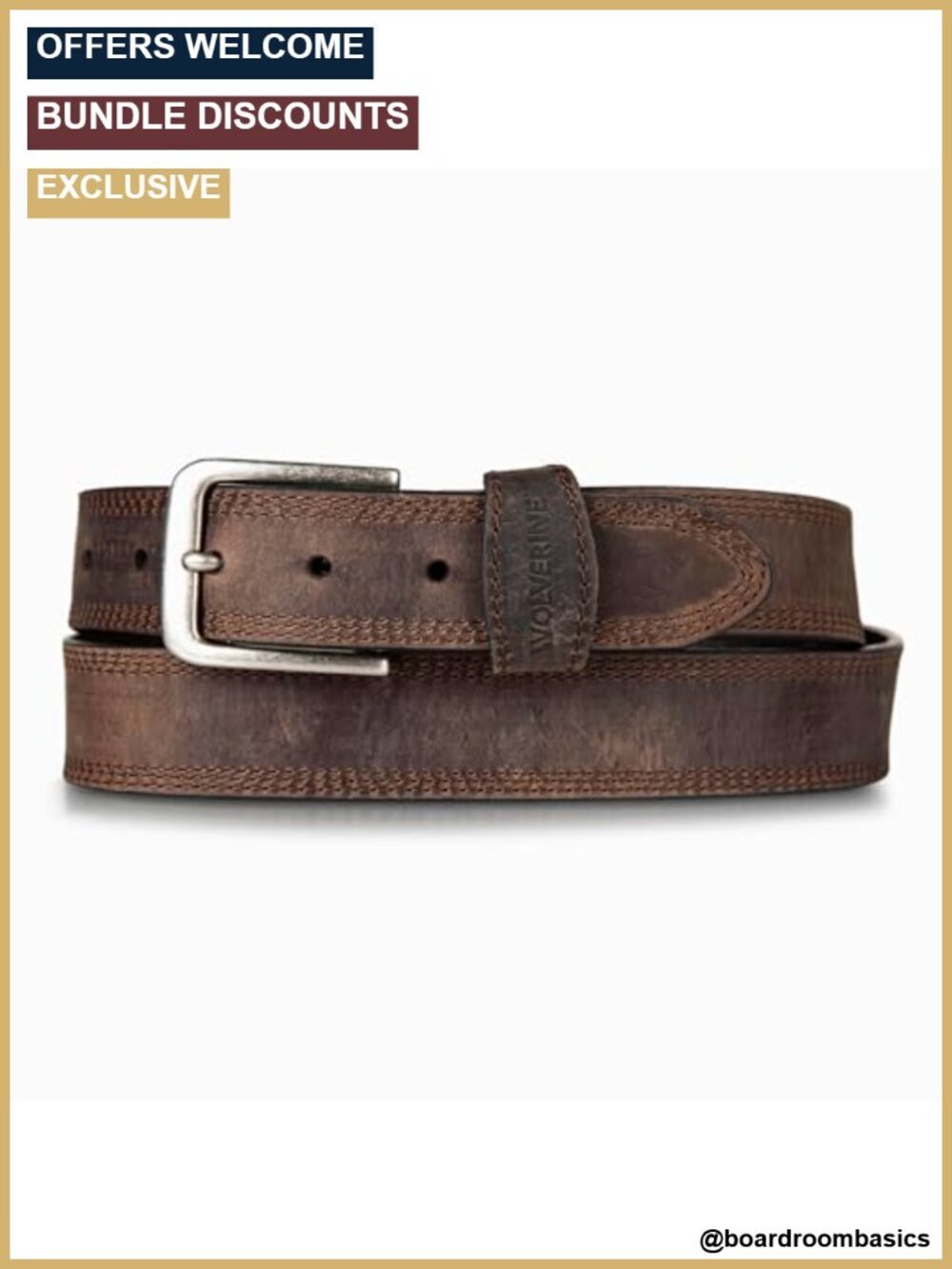 Full Grain Leather Belt, Heavy Duty Work Belt with Metal Buckle, Triple Stitch